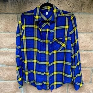 Blue and yellow plaid shirt